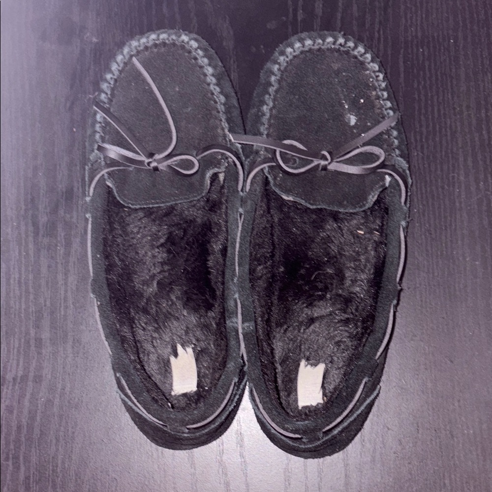 Black Suede Moccasin Slippers